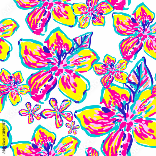 patron de flores coloridas y psicodelicas sobre fondo blanco