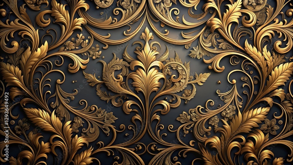 Opulent Gold Filigree An Exquisite Display of Baroque-Inspired Ornamental Design Featuring Intricate Leaf and Scrollwork on a Dark Background Opulent Gold Filigree An Exquisite Display of Baroque-Inspired Ornamental Design Featuring Intricate Leaf and Scrollwork on a Dark Background
