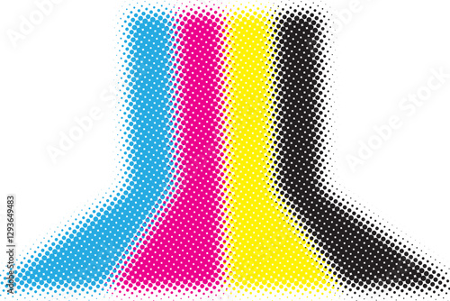 CMYK color mode features a gradient with a halftone filter, creating a background ideal for graphic design concepts. This structure illustrates the Cyan, Magenta, Yellow, and Black printing scheme
