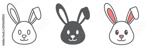 Easter rabbit icon collection, funny and holiday, easter bunny vector icon set, vector graphics, editable stroke outline sign, eps 10