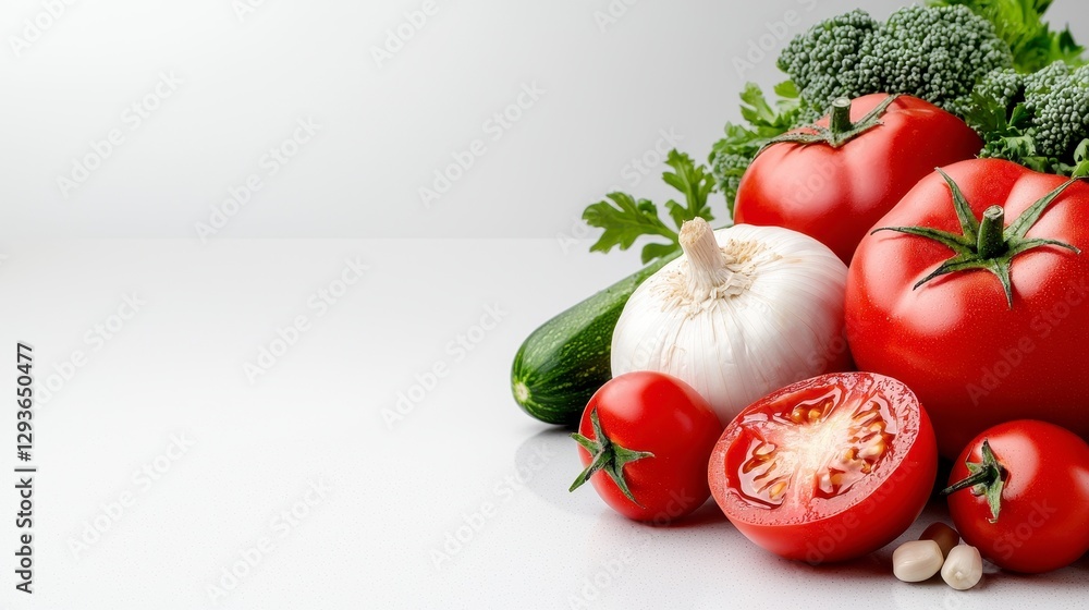 A colorful array of juicy tomatoes and fresh broccoli displayed together for healthy meal inspiration and cooking A colorful array of juicy tomatoes and fresh broccoli displayed together for healthy meal inspiration and cooking