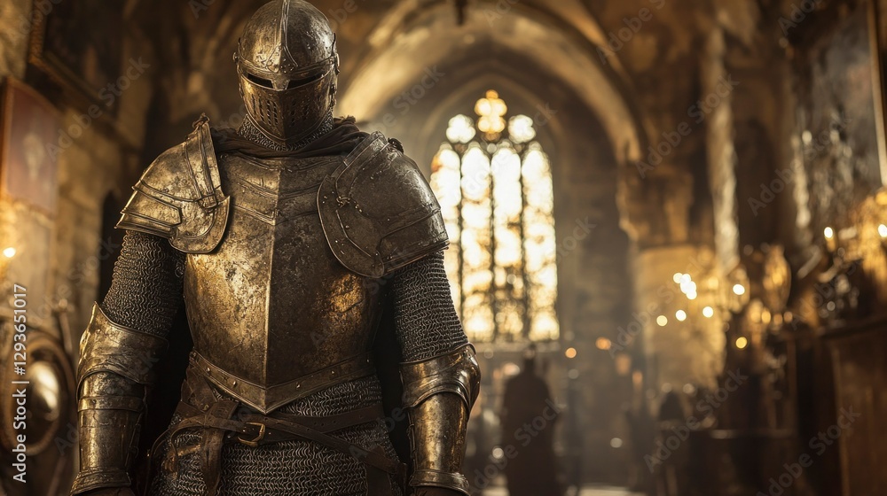 Medieval knight armor displayed in dimly lit castle gigapixel quality photography historic atmosphere Medieval knight armor displayed in dimly lit castle gigapixel quality photography historic atmosphere