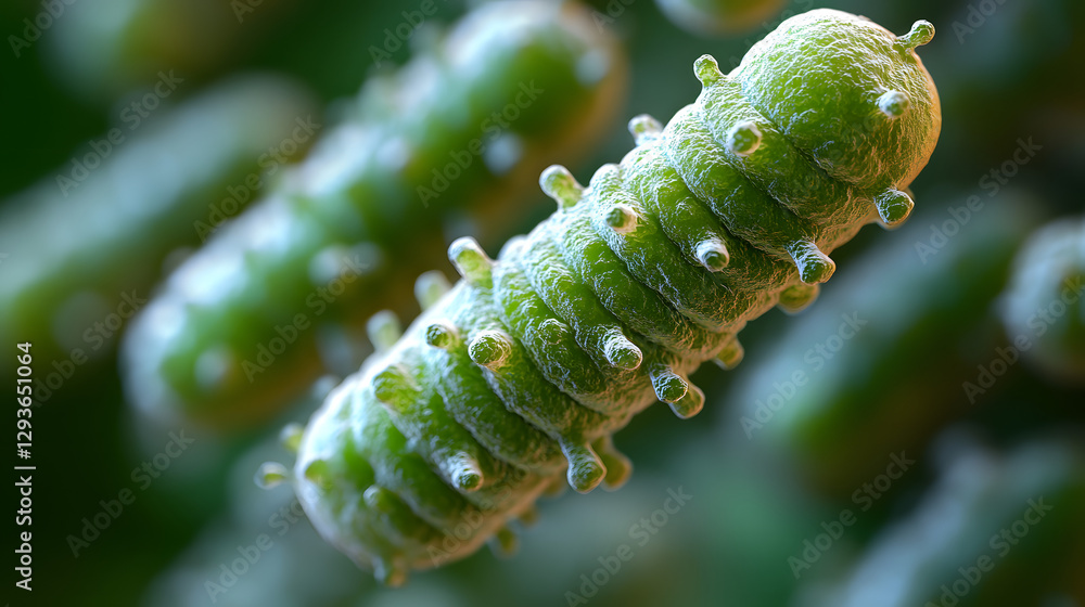 Naklejka premium Microscopic Marvel: A detailed, macro shot of a microscopic organism with vibrant colors, showcasing the intricate structure and forms of the unseen world. 