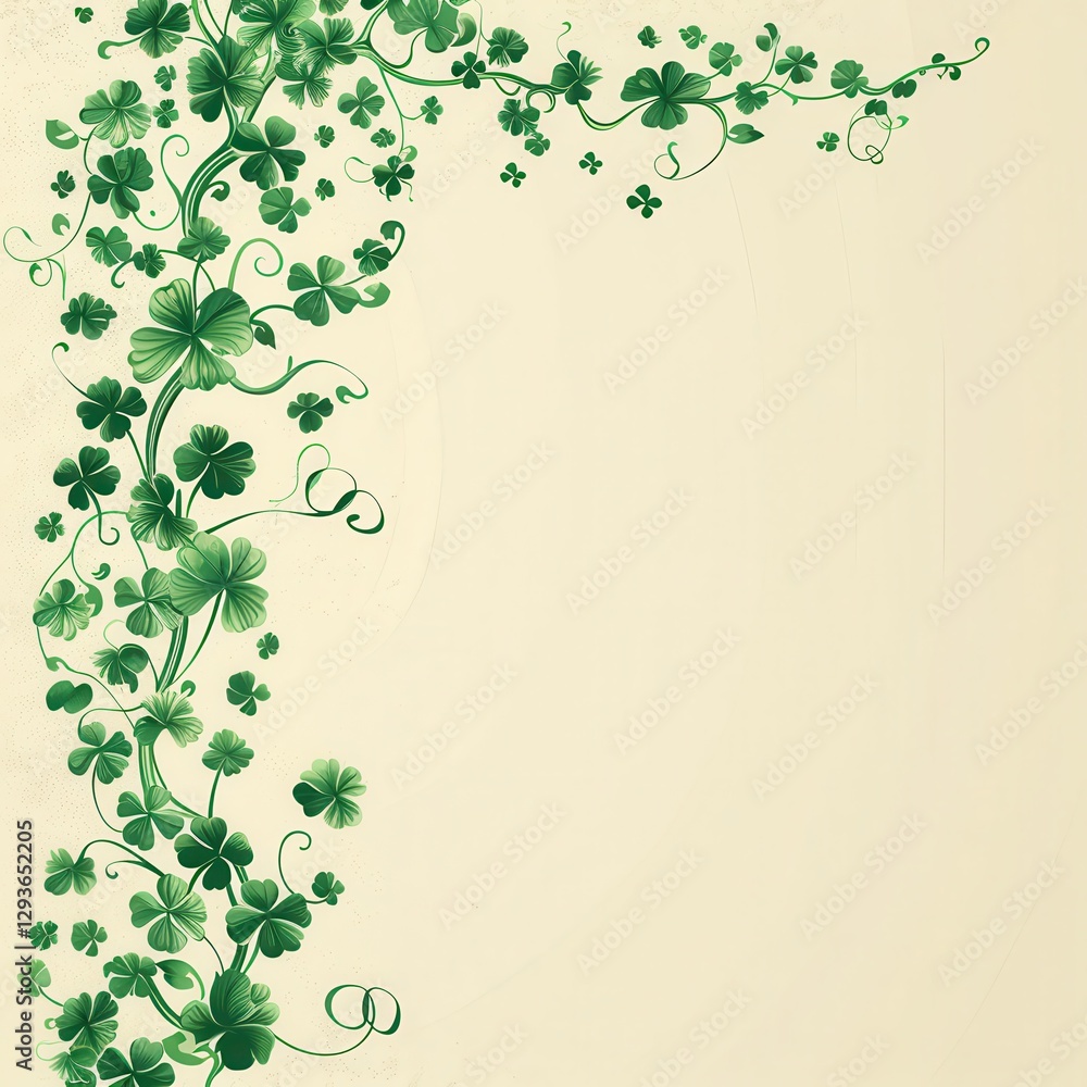 Green Shamrock Vine Border on Beige Background Green Shamrock Vine Border on Beige Background