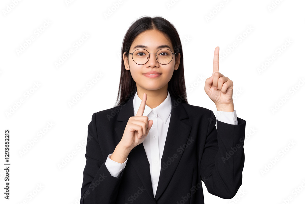 Young South Asian female manager pointing up isolated on transparent white background Young South Asian female manager pointing up isolated on transparent white background