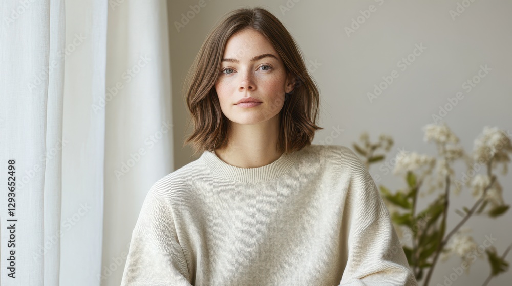 Arafed woman wearing a white sweater sits thoughtfully by a window, capturing a moment of tranquility and introspection in a serene environment. Arafed woman wearing a white sweater sits thoughtfully by a window, capturing a moment of tranquility and introspection in a serene environment.