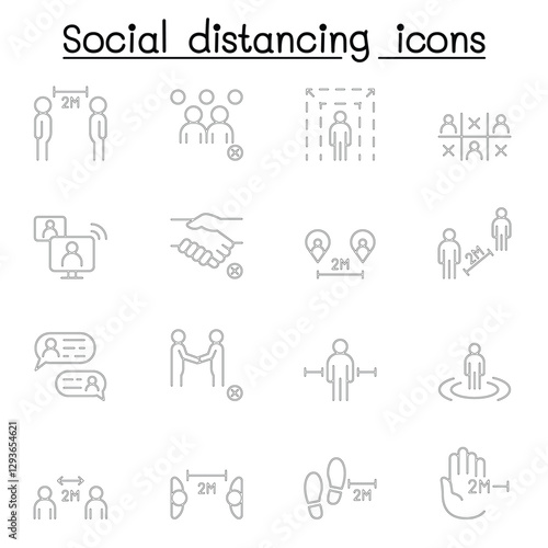 Social distancing icon set in thin line stlye