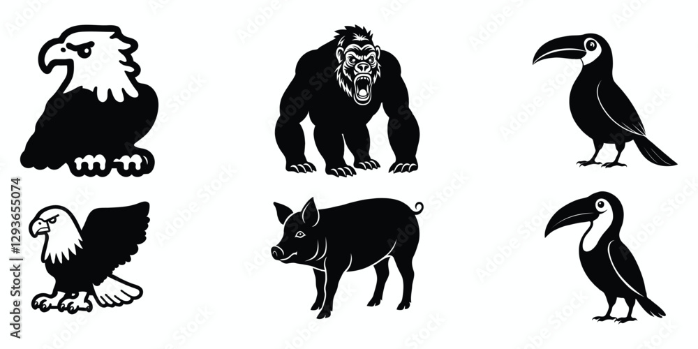 Fototapeta premium set of silhouettes of animals