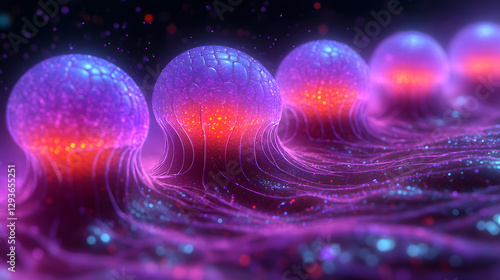 Cosmic Jellyfish: a surreal depiction of luminous jellyfish floating in a vibrant cosmic ocean, a mesmerizing scene blending art and the cosmos.