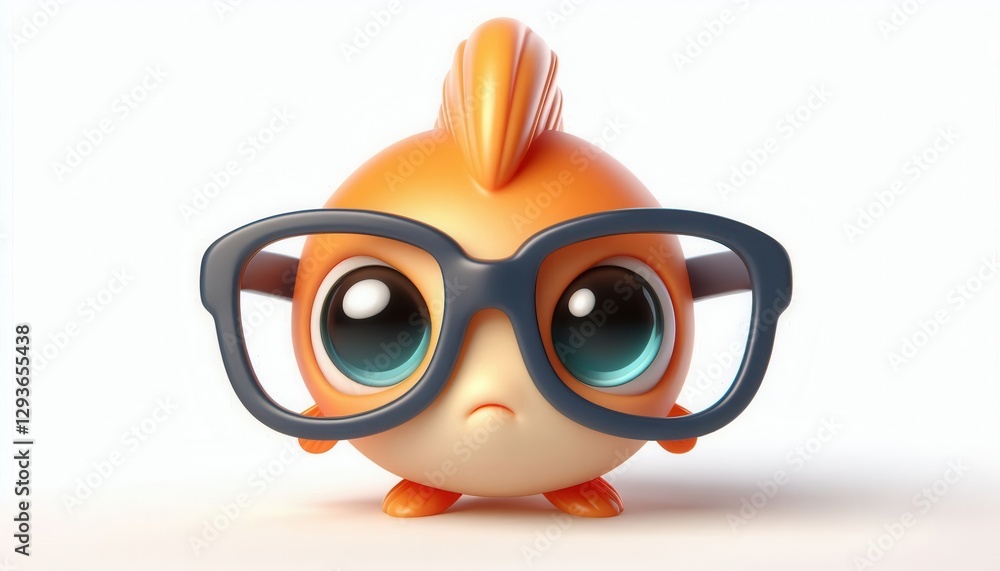 Fototapeta premium Cute fish character wearing glasses studio setting 3d animation bright background whimsical design