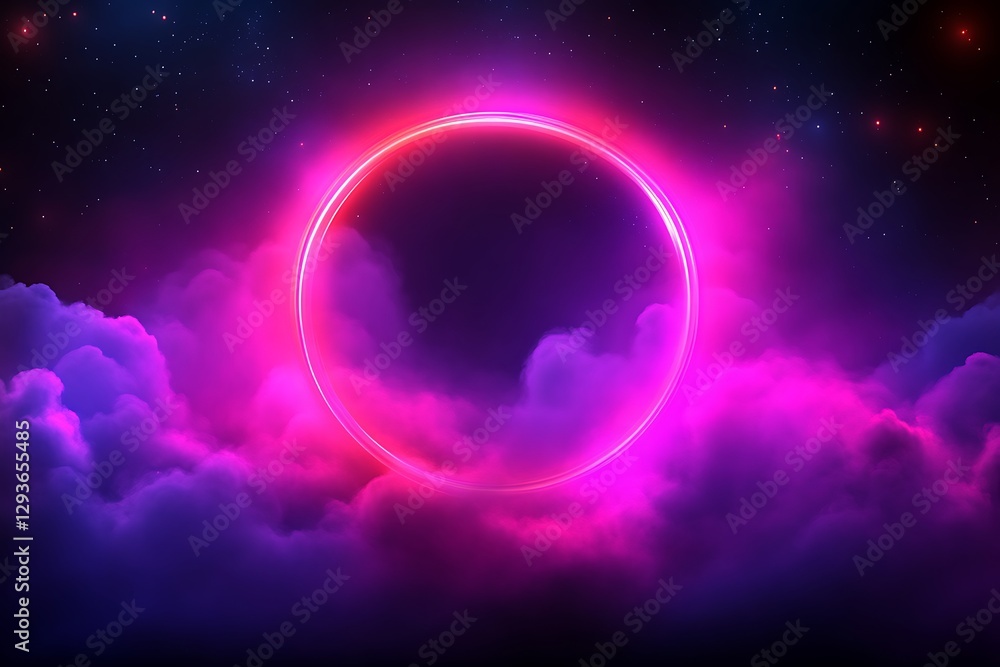 Neon Circle in Pink Purple Clouds Night Sky Wallpaper Neon Circle in Pink Purple Clouds Night Sky Wallpaper