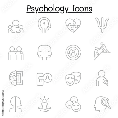 Psychology icons set in thin line style