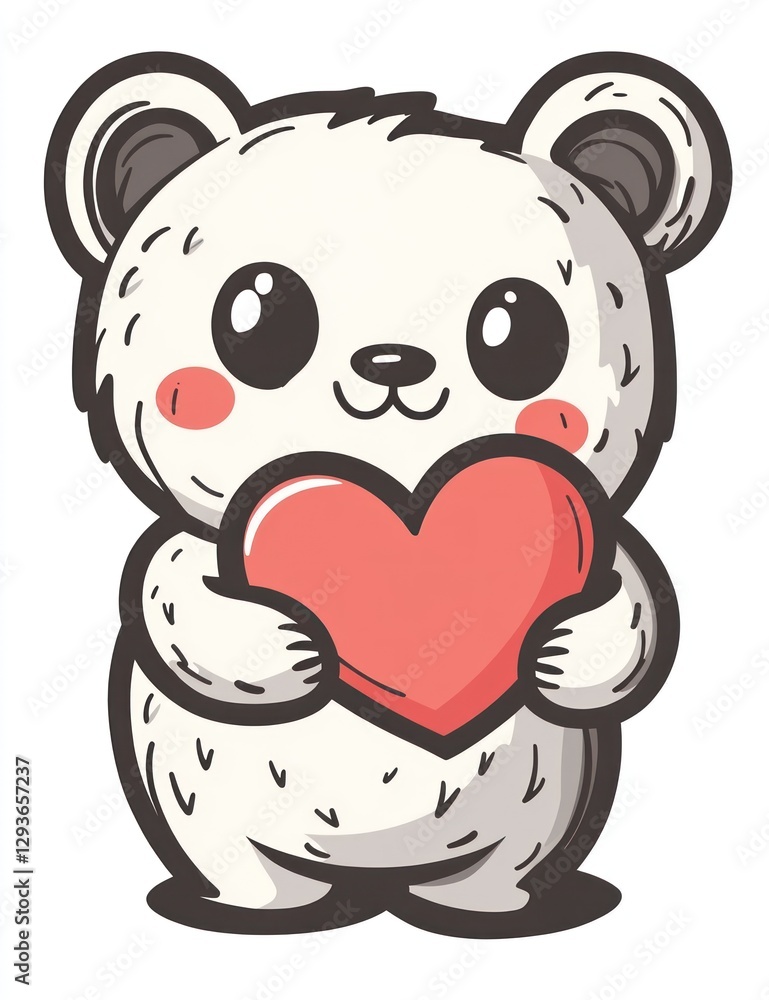 Obraz premium Cute polar bear holding heart; Valentine's Day card