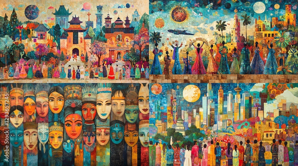 Obraz premium A detailed and vibrant artwork depicting the diversity of global communities