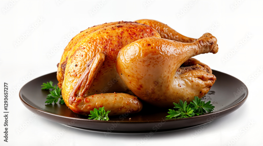 Roasted chicken with crispy golden-brown skin on a dark platter tavuk hindi Roasted chicken with crispy golden-brown skin on a dark platter tavuk hindi