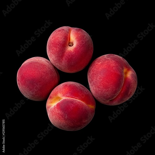 4 whole sweet red peaches on black glass photo