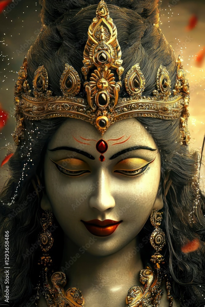 Serene Goddess Durga Digital Painting of Hindu Deity Serene Goddess Durga Digital Painting of Hindu Deity