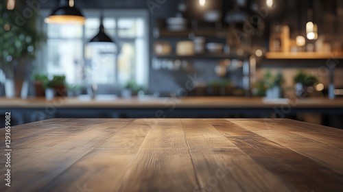 Wallpaper Mural Warm wooden table in a cozy kitchen with modern decor and soft lighting during breakfast time. Generative AI Torontodigital.ca