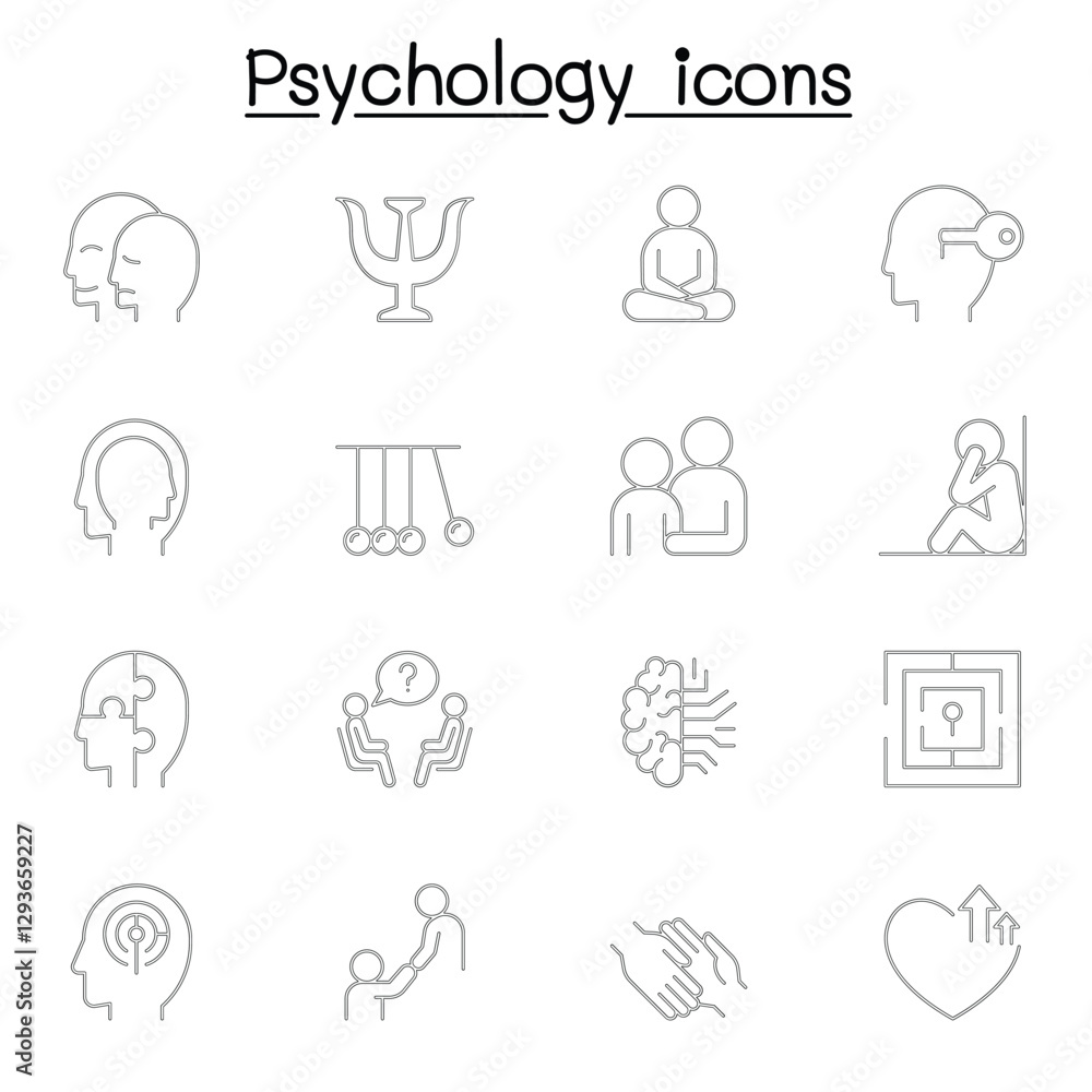 Psychology icons set in thin line style Psychology icons set in thin line style