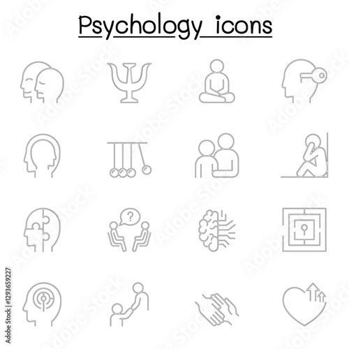 Psychology icons set in thin line style