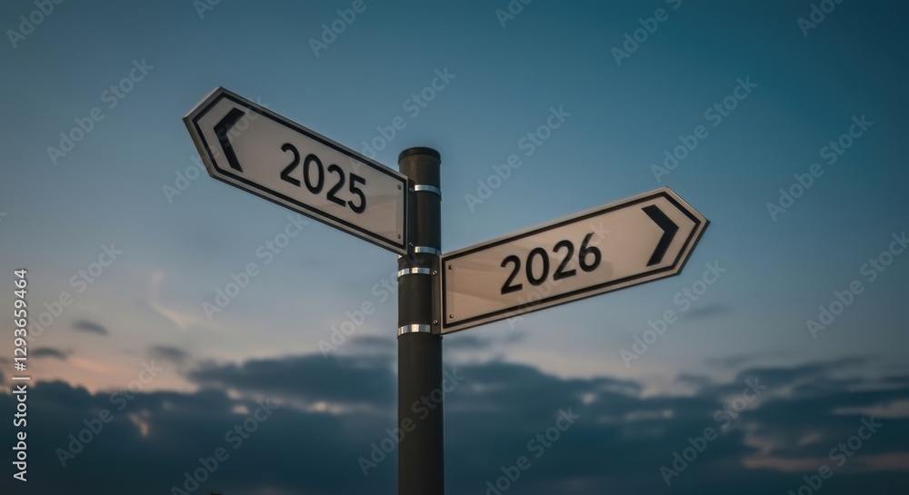 Directional Signpost Showing 2025 and 2026 New Year Future Choice Decision Path Directional Signpost Showing 2025 and 2026 New Year Future Choice Decision Path