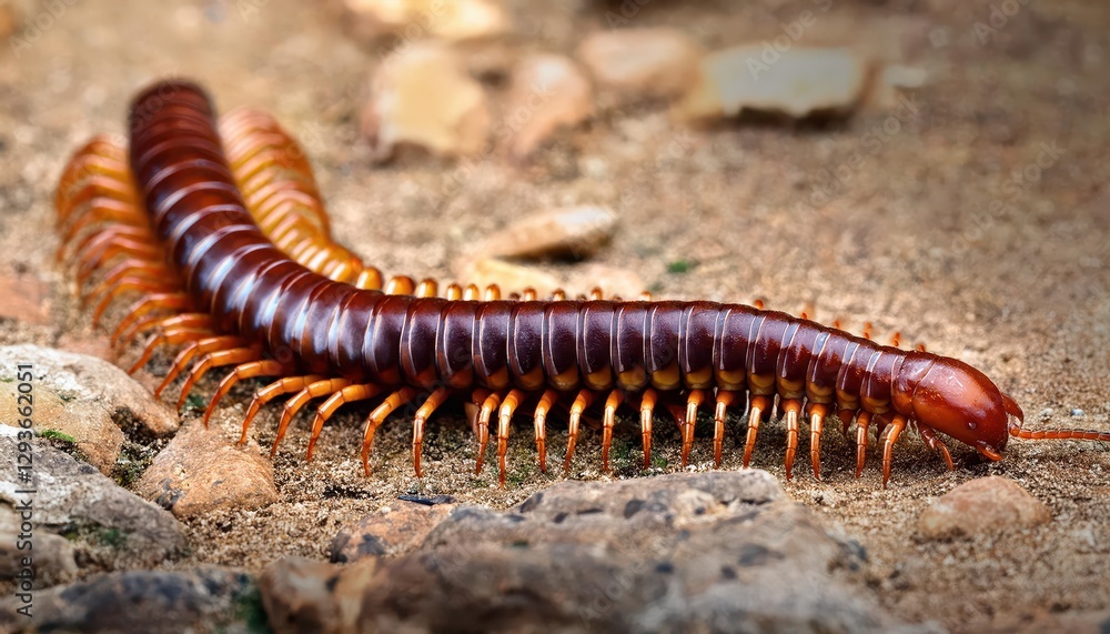 Vibrant Closeup of Venomous Centipedes on Forest Floor, Showcasing Their Spiky Legs and Glossy Exoskeleton in a Stark Natural Habitat, Exuding an Intense Sense of Mystery and Fascination. Vibrant Closeup of Venomous Centipedes on Forest Floor, Showcasing Their Spiky Legs and Glossy Exoskeleton in a Stark Natural Habitat, Exuding an Intense Sense of Mystery and Fascination.
