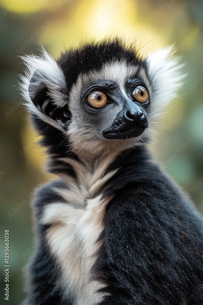 Fototapeta premium A lemur looking directly into the camera lens, its face filled with curiosity