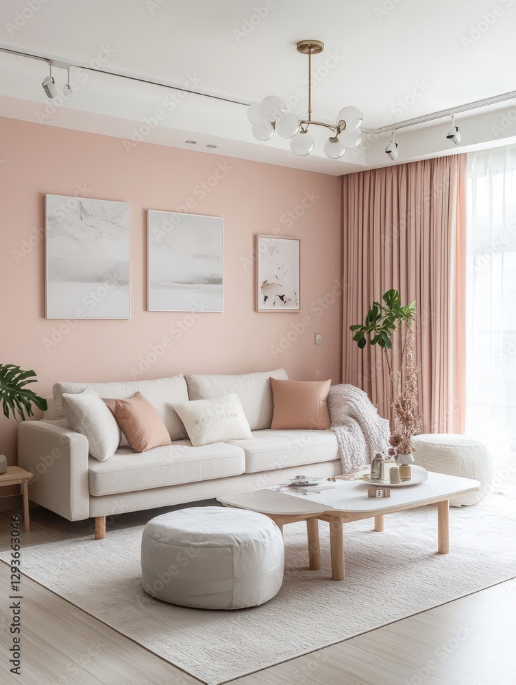 Fototapeta premium Comfortable living room space with furniture and decorative elements