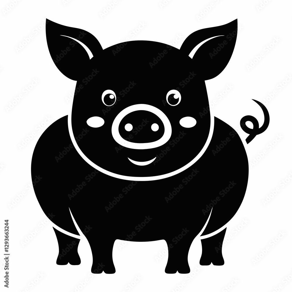 healthy pig silhouette icon set against a clean white background. healthy pig silhouette icon set against a clean white background.
