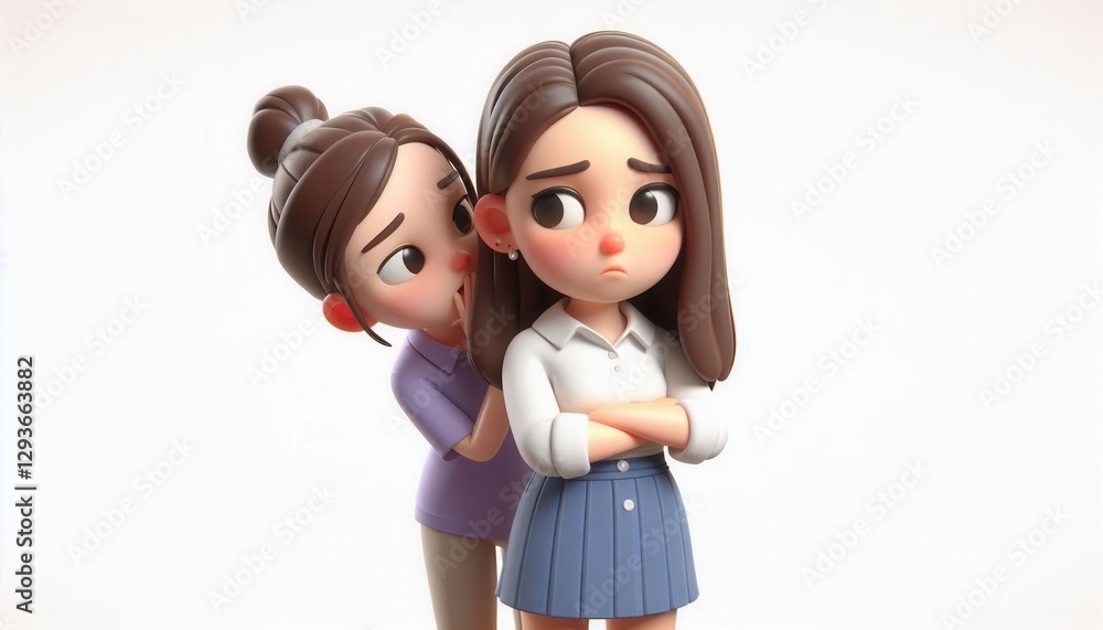 Friendship tension between two cartoon characters digital art studio setting playful mood Friendship tension between two cartoon characters digital art studio setting playful mood