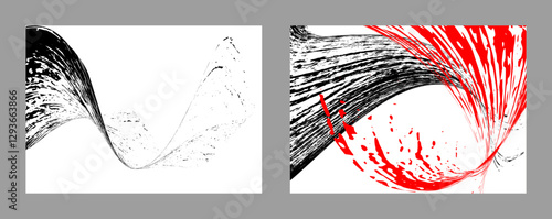 Strokes of black and red paint on a white background. Set of two templates. Graffiti element. Design template for the design of banners, posters, booklets, covers, magazines. EPS 10