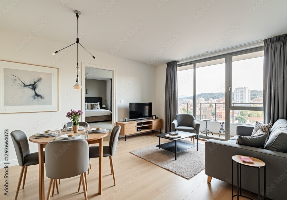 Fototapeta premium Highend apartment with smart home features and large copy space 