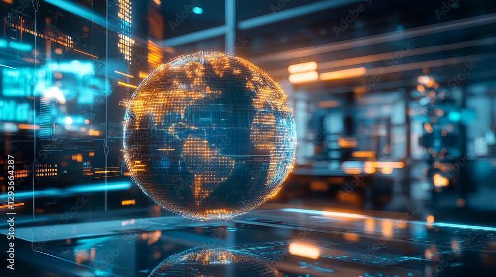 Global Network Digital Sphere Futuristic Technology Abstract Orange Blue Data Visualization World Map Illuminated Digital Globe Modern Technology Global Network Digital Sphere Futuristic Technology Abstract Orange Blue Data Visualization World Map Illuminated Digital Globe Modern Technology