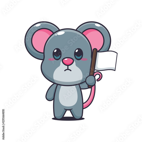 Mouse cartoon vector illustration with white flag