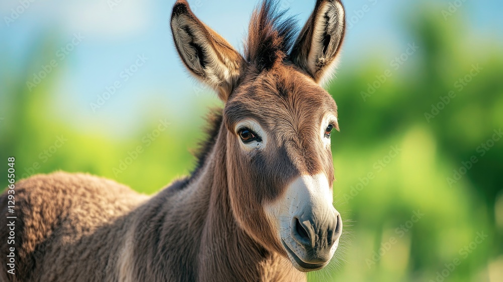 A close-up shot of a donkey's face, with a blurred background A close-up shot of a donkey's face, with a blurred background