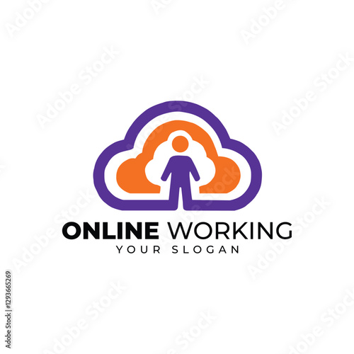 Modern Online Working Logo Vector Design – Cloud Computing, Remote Work, Freelancing, and Digital Business Branding
