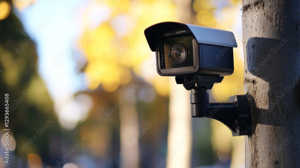 High-definition security camera monitoring outdoor area with autumn foliage High-definition security camera monitoring outdoor area with autumn foliage