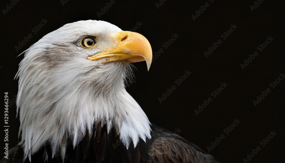 Isolated Bald Eagle Gazing Upward, Majestic Sovereign of the North American Sky, Captured in Stark Black White, Showcasing Detailed Plumage and Sharp Visage Amidst a Crisp Winter Landscape. Isolated Bald Eagle Gazing Upward, Majestic Sovereign of the North American Sky, Captured in Stark Black White, Showcasing Detailed Plumage and Sharp Visage Amidst a Crisp Winter Landscape.
