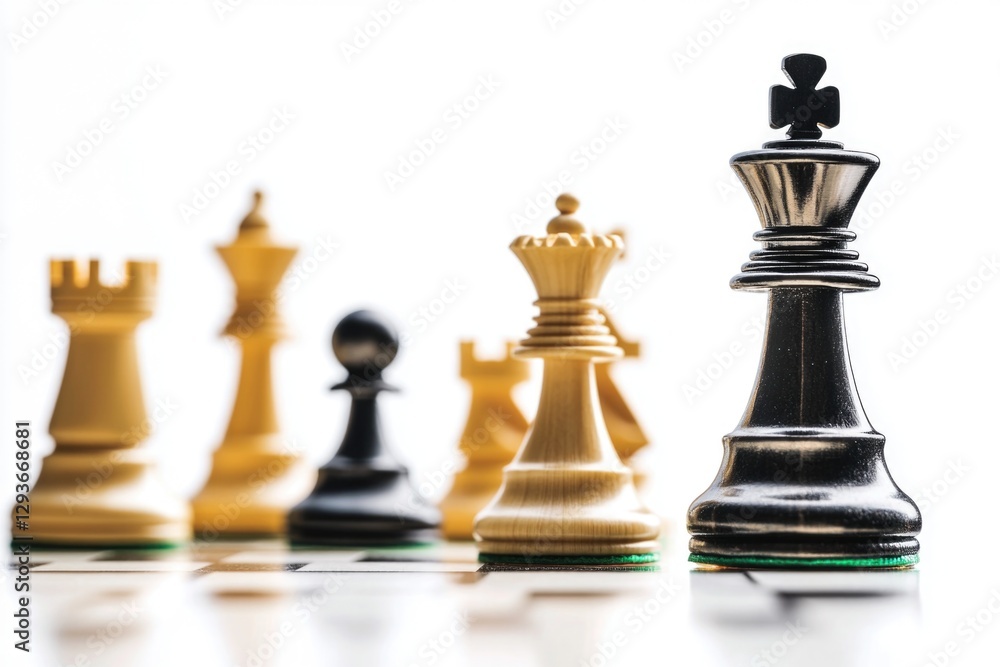 A collection of chess pieces situated on the playing surface, ideal for depicting strategy or competition A collection of chess pieces situated on the playing surface, ideal for depicting strategy or competition