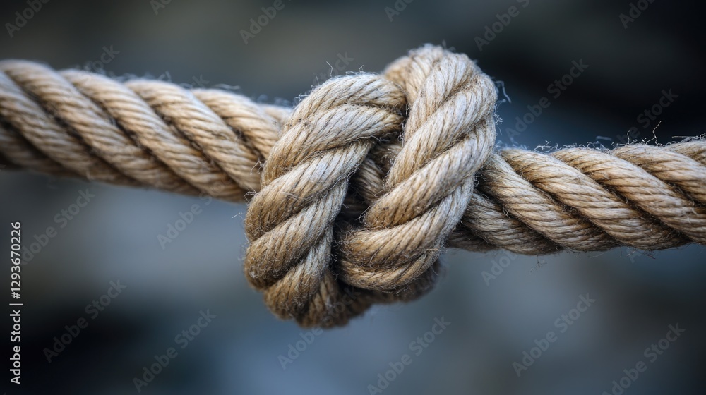 A close-up view of a rope knot, often used in outdoor activities or as a decorative element A close-up view of a rope knot, often used in outdoor activities or as a decorative element