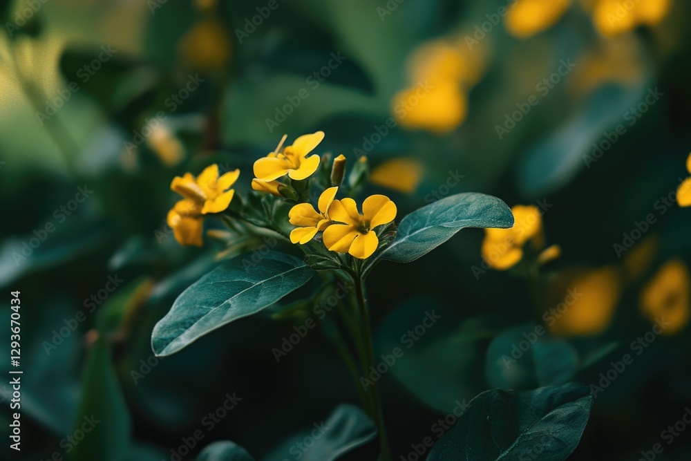 Fototapeta premium A detailed view of a bright yellow flower with green leaves, perfect for illustrations and designs