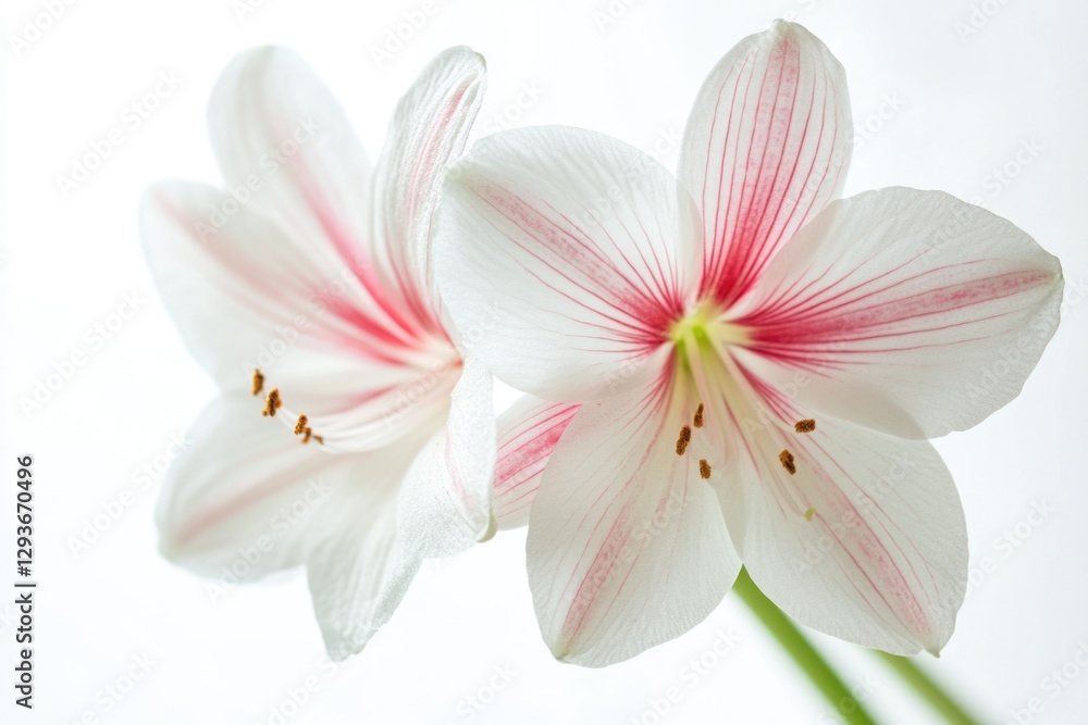 Two white and pink flowers in a decorative vase Two white and pink flowers in a decorative vase