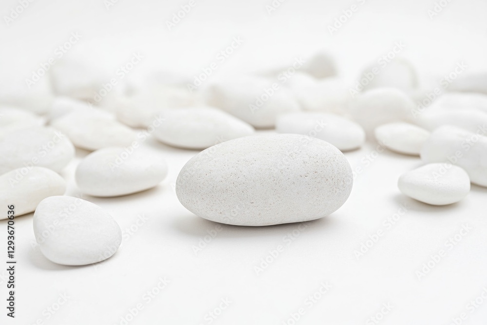 A collection of white rocks and pebbles arranged on a white surface A collection of white rocks and pebbles arranged on a white surface