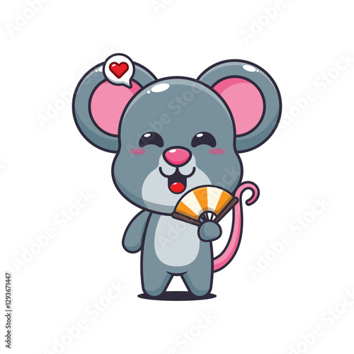 Mouse cartoon vector illustration with hand fan