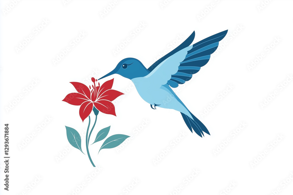 Obraz premium Logo design, a hummingbird drinking nectar from a flower, a simple flat vector illustration on a white background