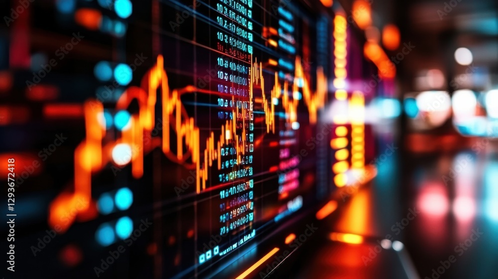 Obraz premium High-tech financial dashboard displaying a revenue growth graph, futuristic corporate setting with digital data visualization