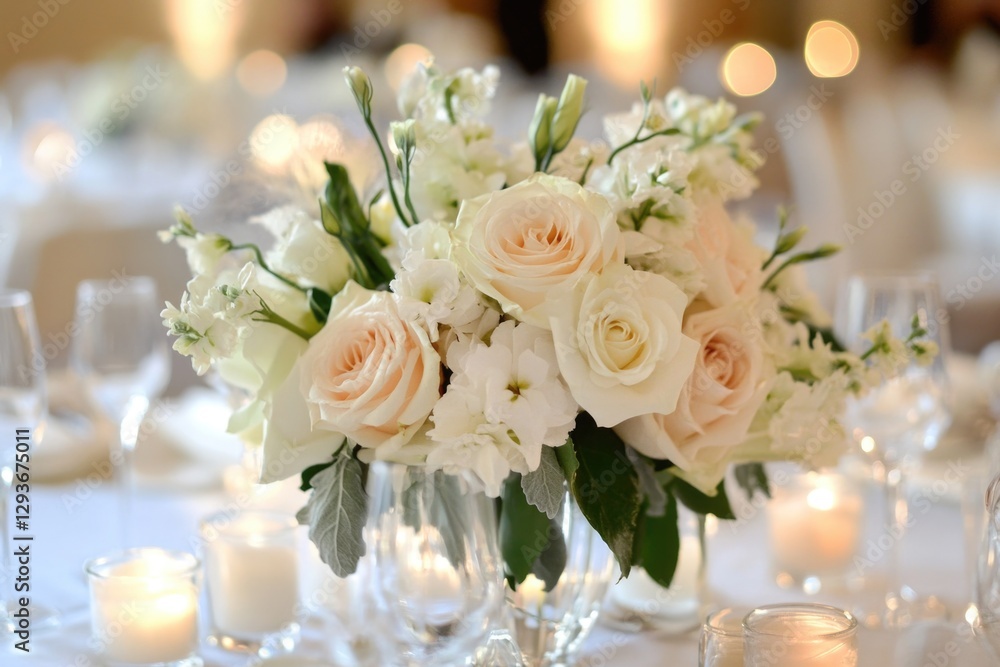 Obraz premium A vase filled with white flowers sits on a table