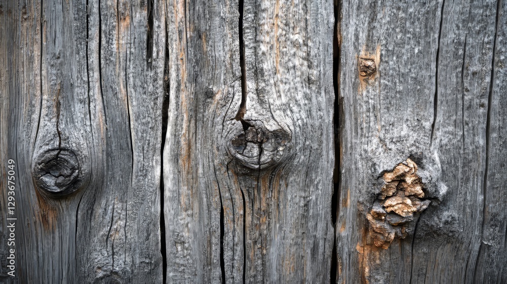 Obraz premium Rustic Weathered Wood Texture, Close-Up of Natural Grains, Knots, and Cracks in Wooden Wall