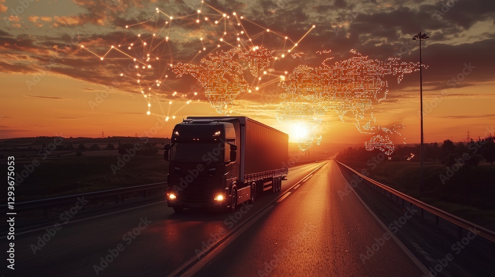 Digital world map with highway transportation theme Digital world map with highway transportation theme