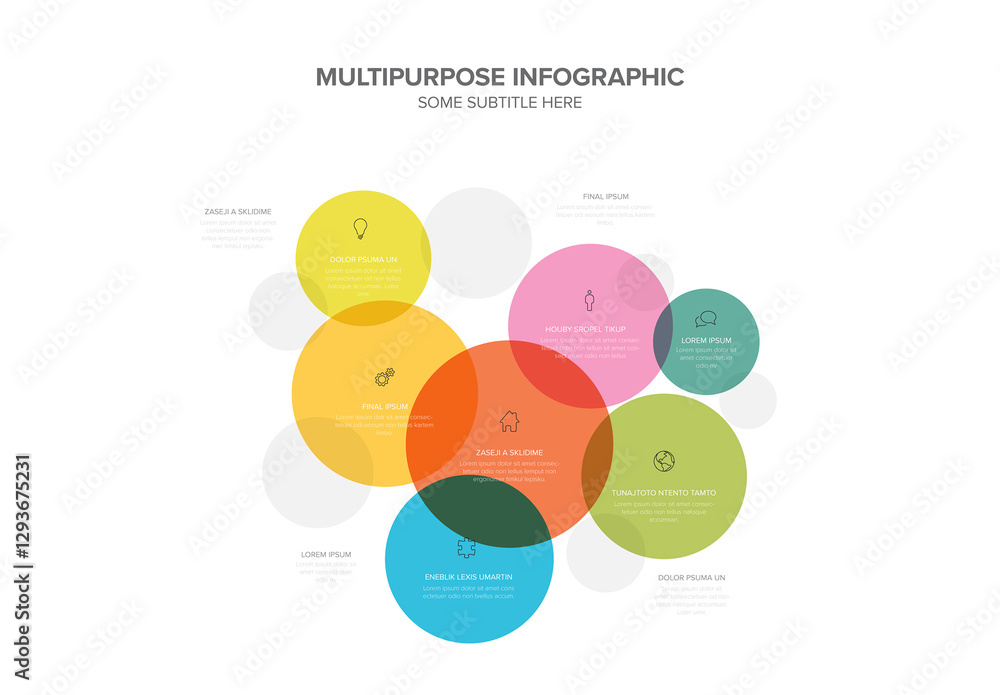 Colorful Circles Infographic Design Template made from colorful circles and icons